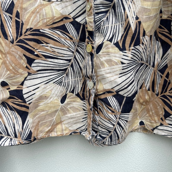 C&C California Linen Top Women XL Leaf Print Neutral Multi Button Front Resort - Picture 8 of 15